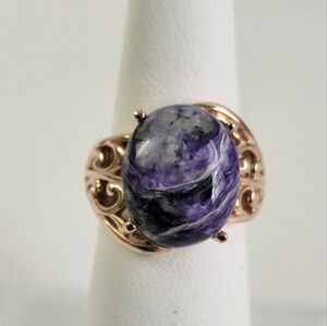 Sterling Silver 925 Charoite Gold Ring